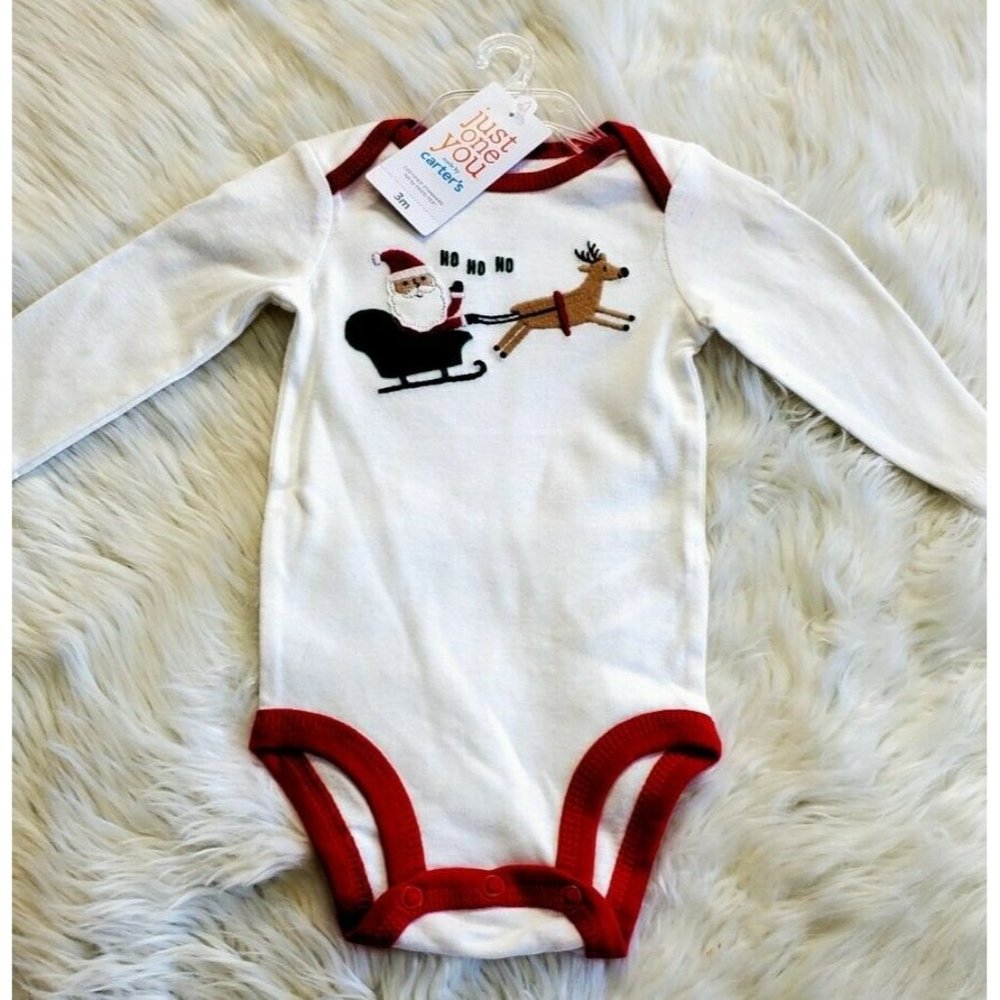 NWT Carter's Baby Santa Reindeer Christmas Bodysuit White - Size 3 Month